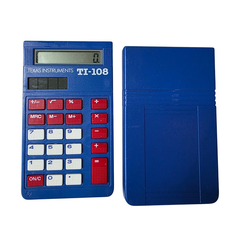 Texas Instruments TI-108 Solar Calculator Blue with Slide Cover I-0592A W1